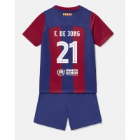 Fotballdrakt Barn Barcelona Frenkie de Jong #21 Hjemmedraktsett 2023-24 Kortermet (+ Korte bukser)